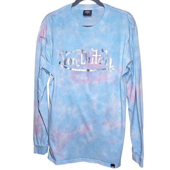 Von dutch Y2K vintage tie dye long sleeve tee metallic puffy 3d spellout logo - Picture 1 of 5